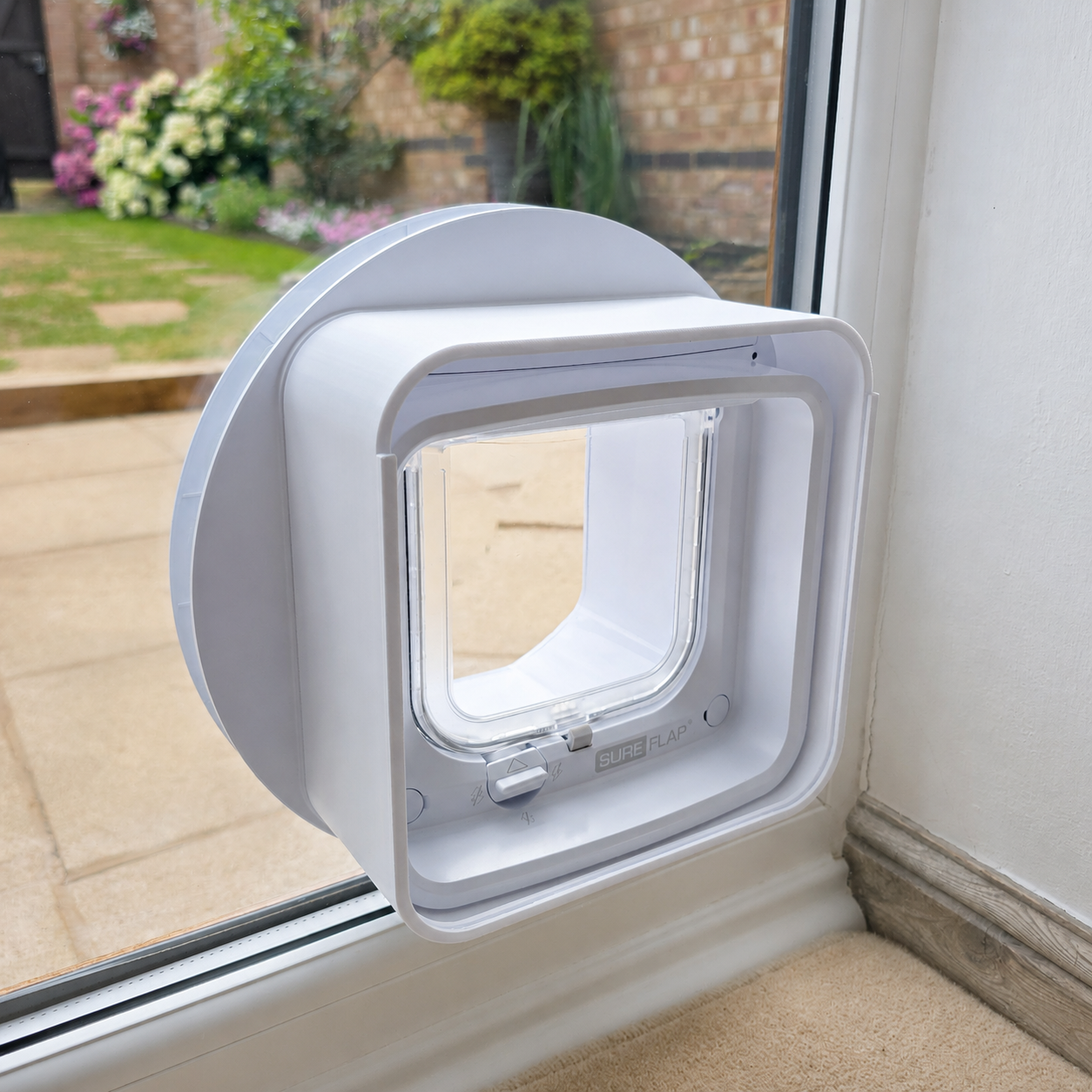 SureFlap DualScan or Connect cat flap with the cover frame installed